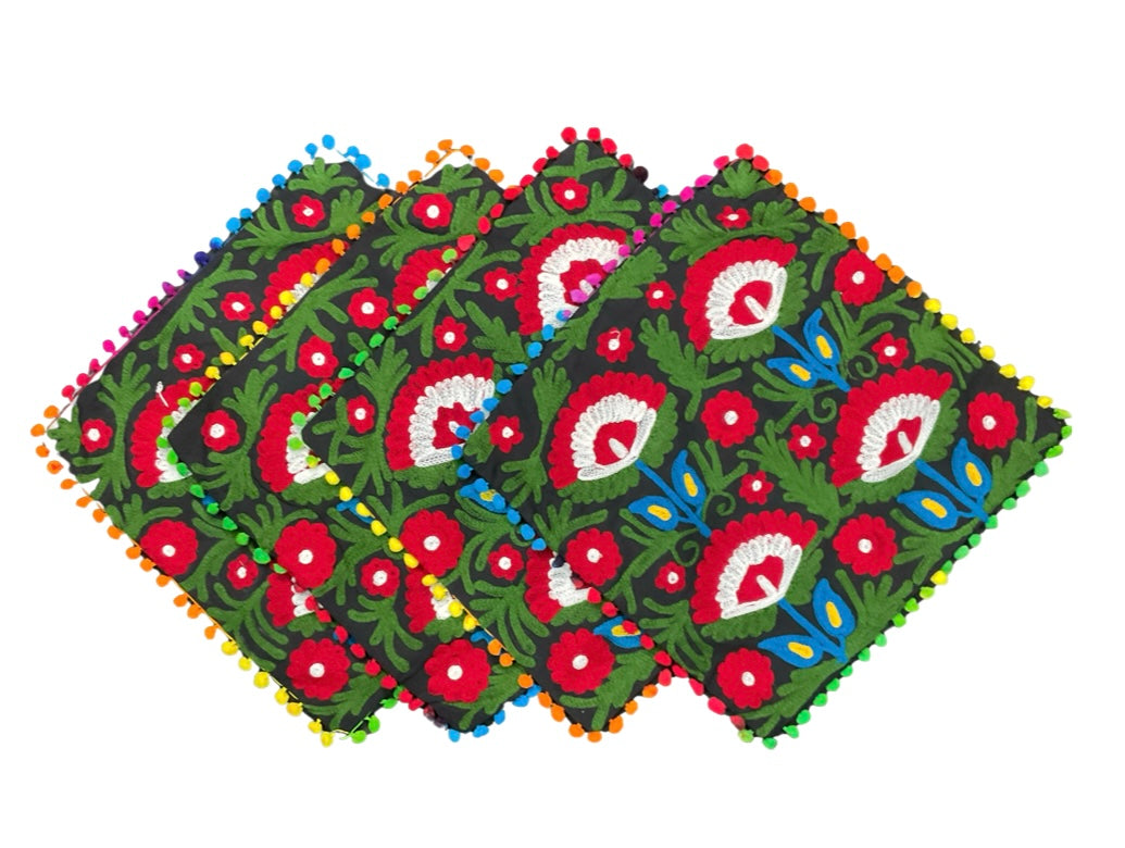 Vintage Inspired Hand-Embroidered Suzani Cushion Cover | 16" x 16" | Boho Floral Accent