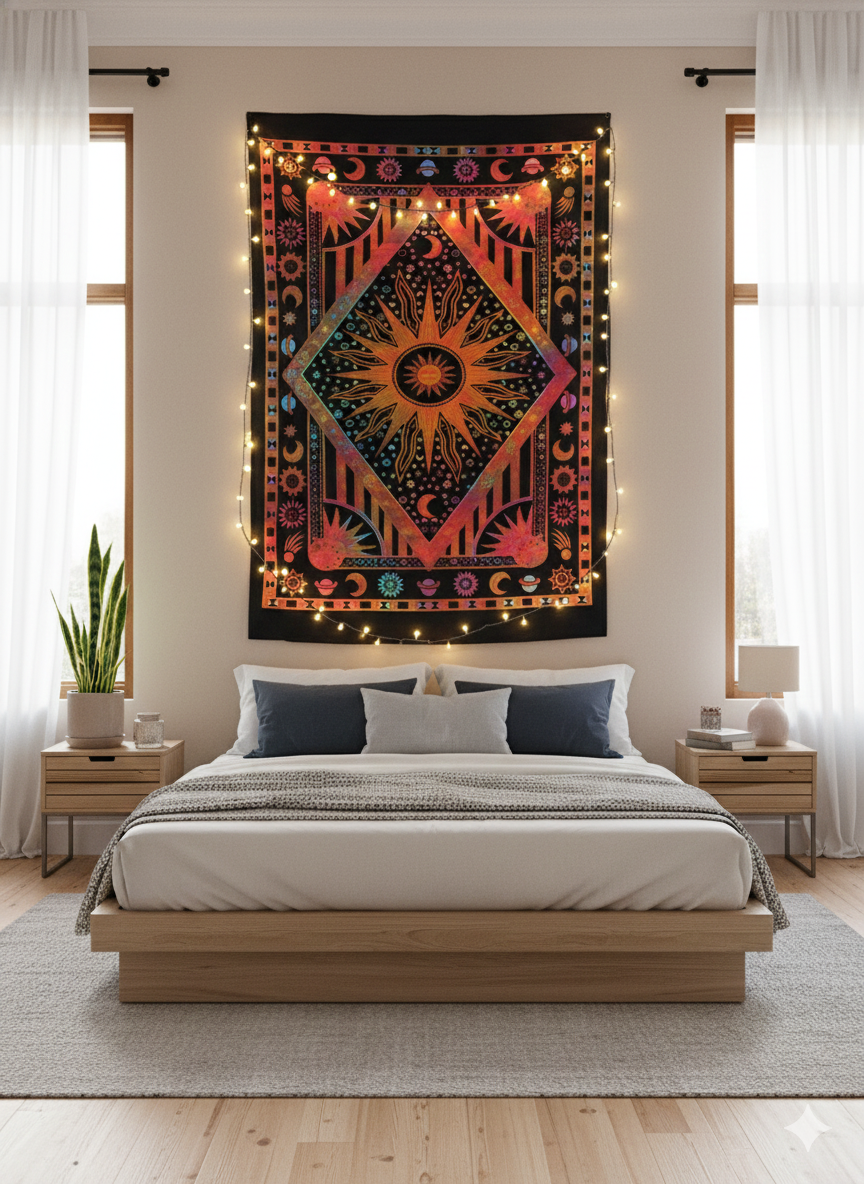 Vibrant Cotton Printed Mini Tapestry / Poster (42" x 30") – Multi-Use Boho Decor