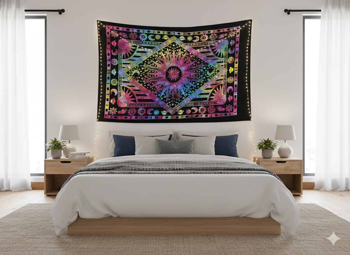 Vibrant Cotton Printed Mini Tapestry / Poster (42" x 30") – Multi-Use Boho Decor