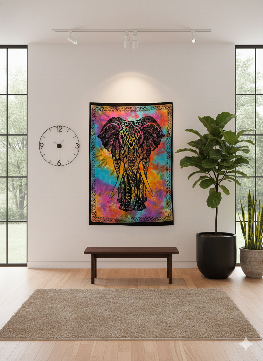 Vibrant Cotton Printed Mini Tapestry / Poster (42" x 30") – Multi-Use Boho Decor