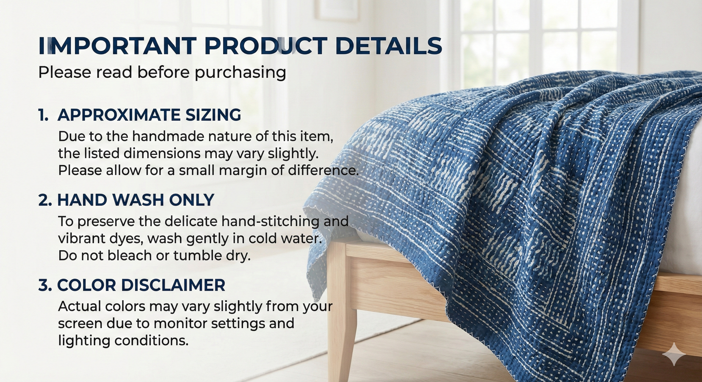 Hand-Stitched Cotton Kantha Quilt (60" x 90") – Twin Size Throw & Bedspread