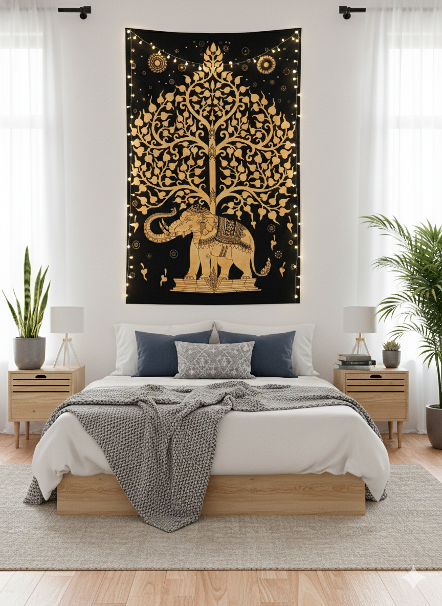 Artisan Auraa Handcrafted Cotton Tapestry Wall Hanging – Bohemian & Spiritual Home Decor (Approx. 42" x 30")