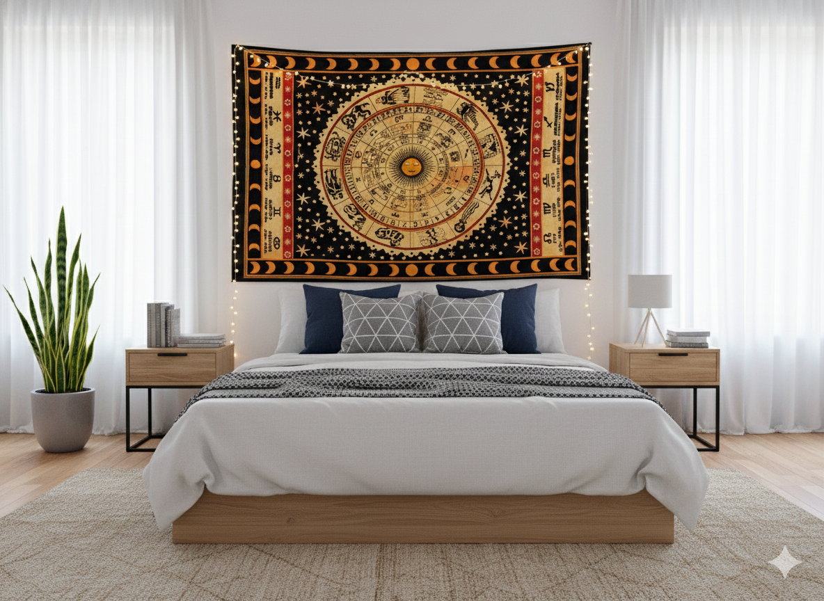 Artisan Auraa Handcrafted Cotton Tapestry Wall Hanging – Bohemian & Spiritual Home Decor (Approx. 42" x 30")