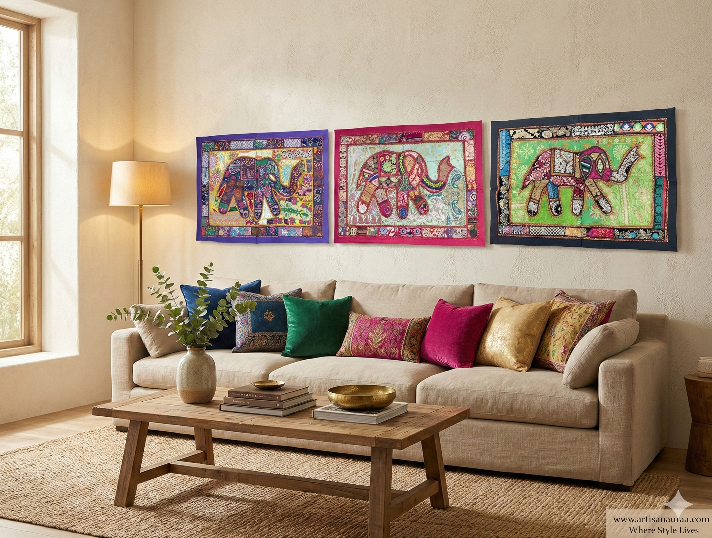 One-of-a-Kind Zardozi Elephant Tapestry (47" x 33") – Statement Wall Art
