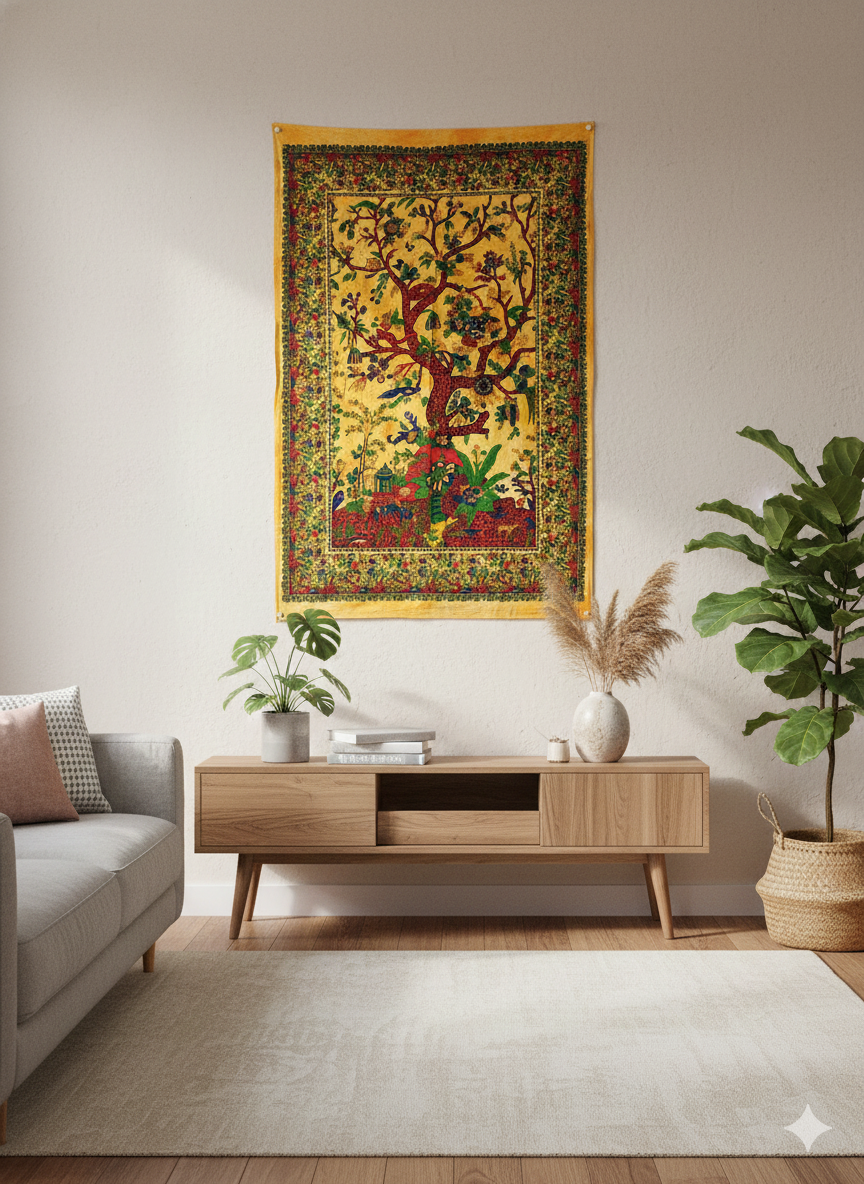 Artisan Auraa Handcrafted Cotton Tapestry Wall Hanging – Bohemian & Spiritual Home Decor (Approx. 42" x 30")