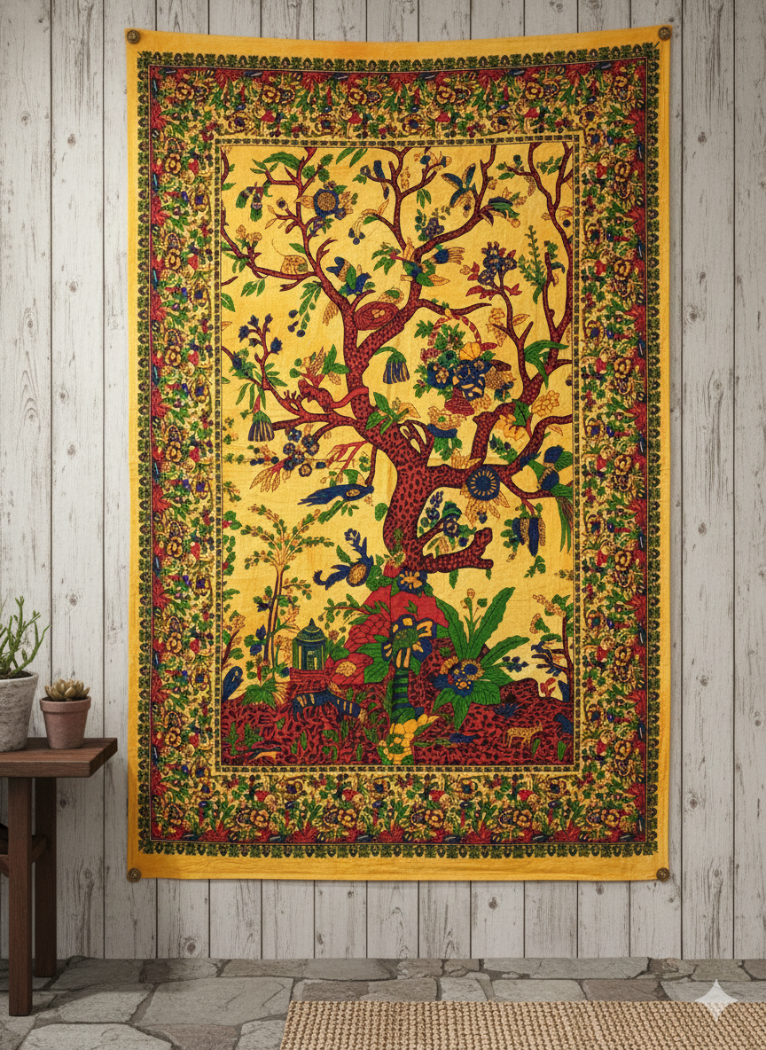 Artisan Auraa Handcrafted Cotton Tapestry Wall Hanging – Bohemian & Spiritual Home Decor (Approx. 42" x 30")