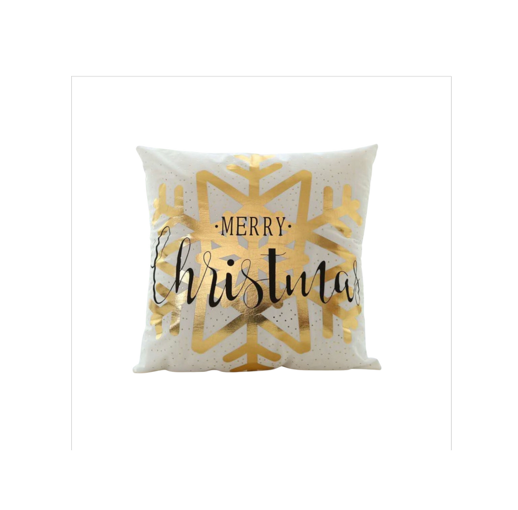 Merry Christmas & Happy Holidays Throw Pillow Cover - Elegant Gold Snowflake Design