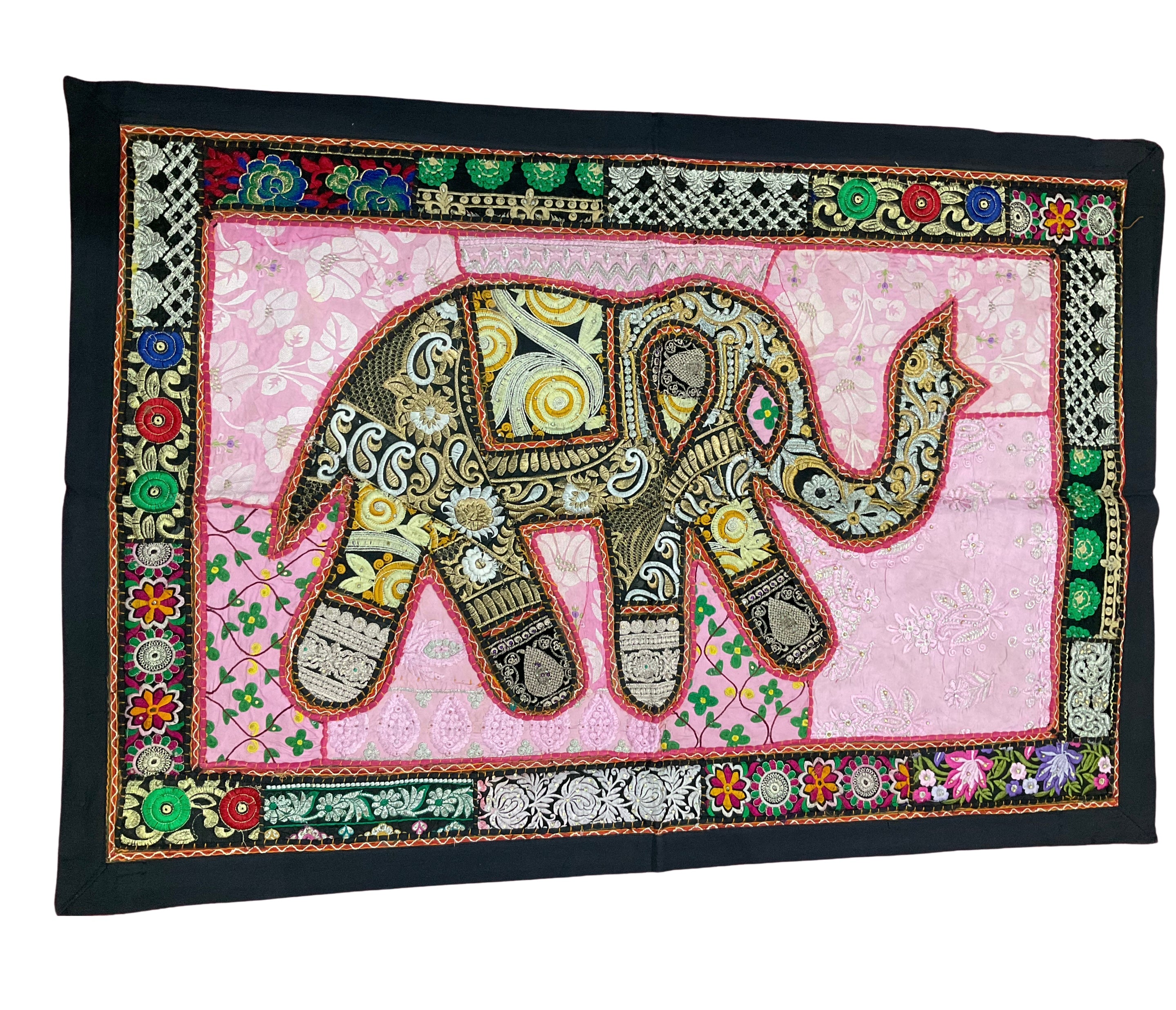 One-of-a-Kind Zardozi Elephant Tapestry (47" x 33") – Statement Wall Art