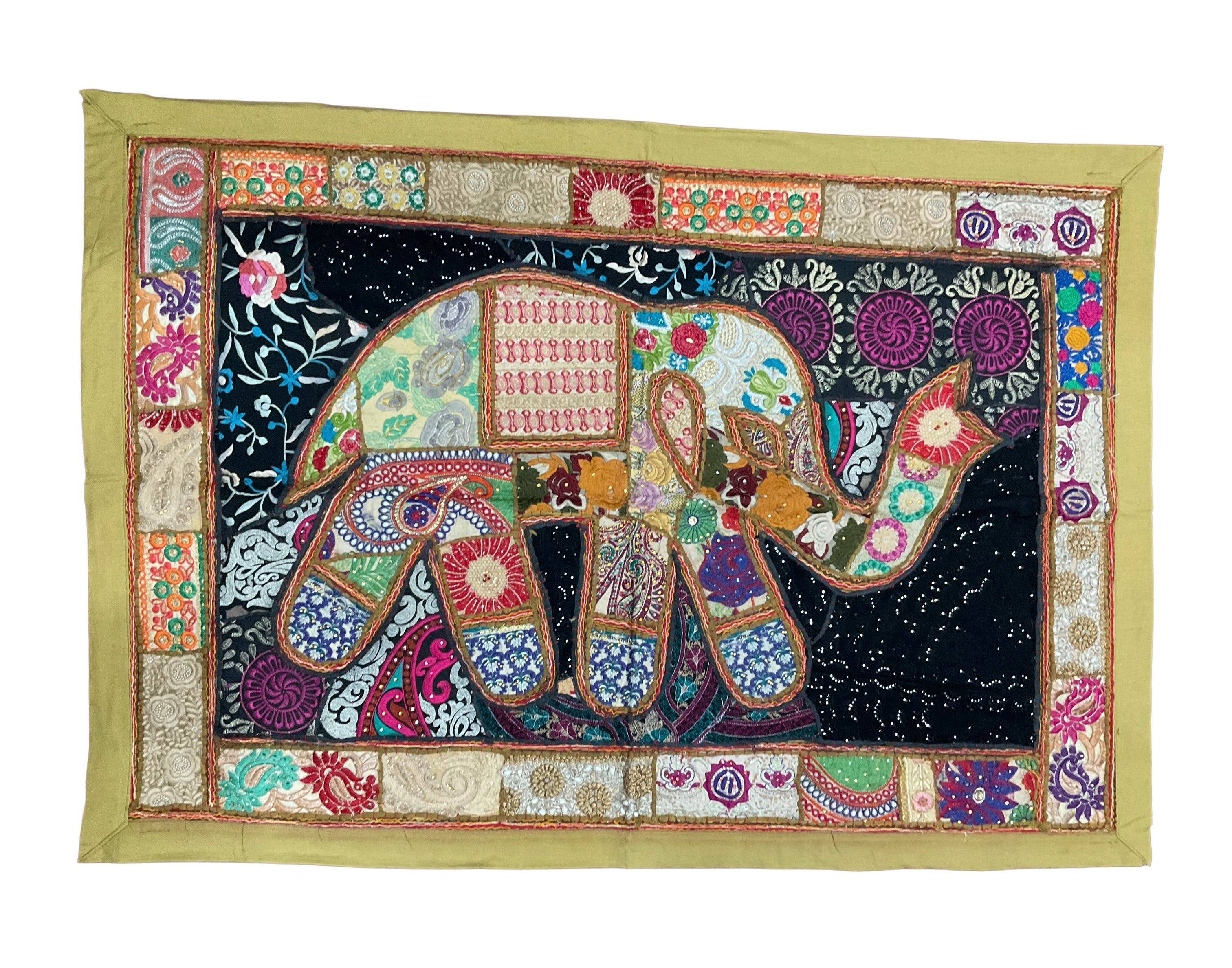 One-of-a-Kind Zardozi Elephant Tapestry (47" x 33") – Statement Wall Art