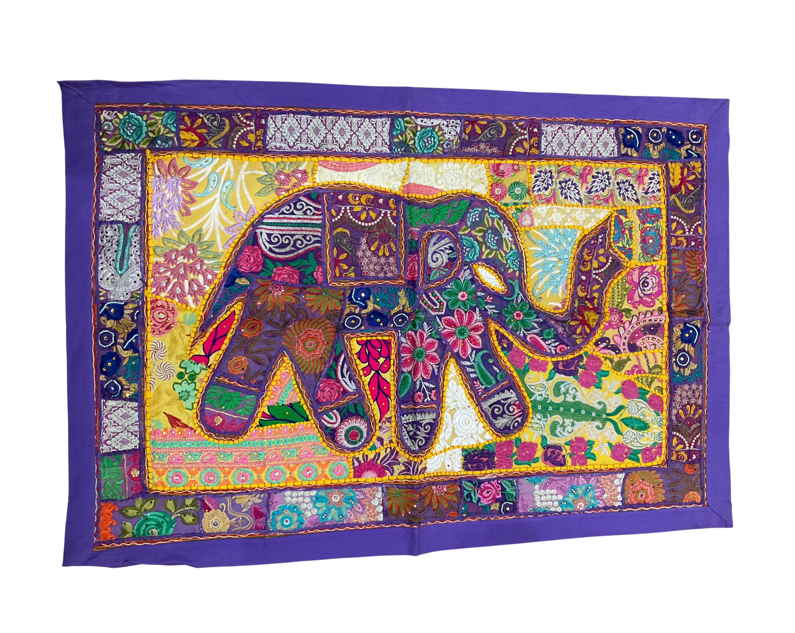One-of-a-Kind Zardozi Elephant Tapestry (47" x 33") – Statement Wall Art