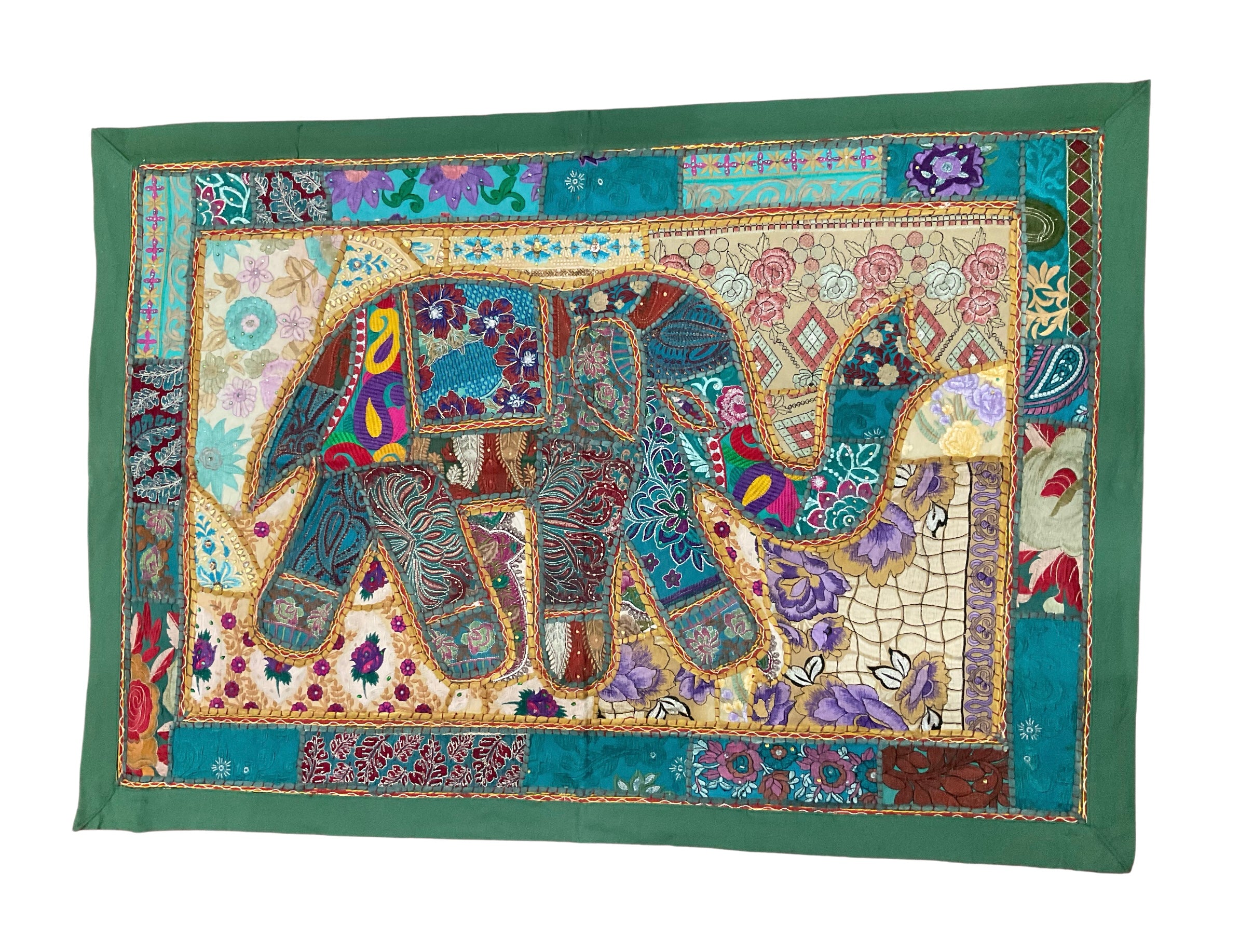 One-of-a-Kind Zardozi Elephant Tapestry (47" x 33") – Statement Wall Art