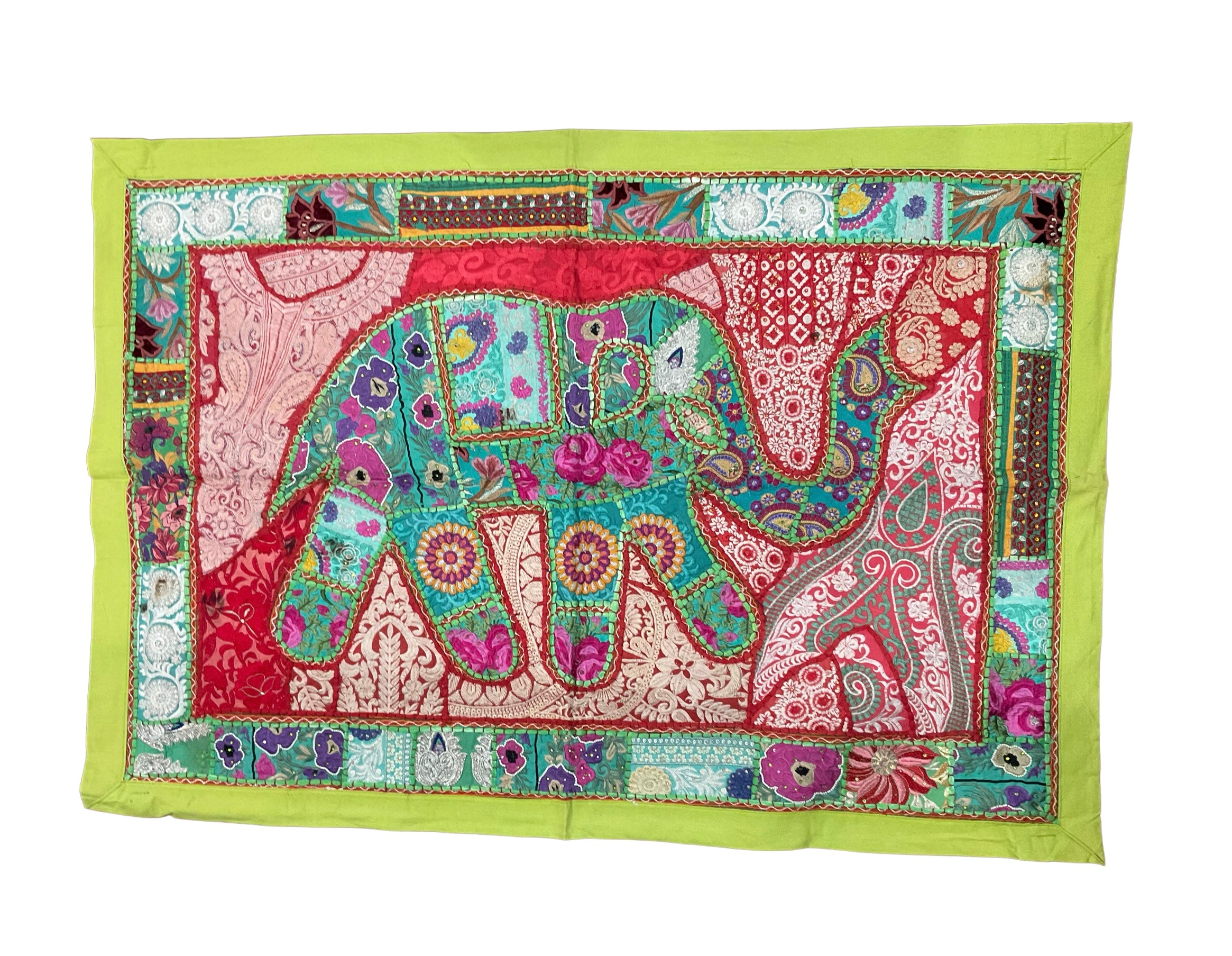 One-of-a-Kind Zardozi Elephant Tapestry (47" x 33") – Statement Wall Art