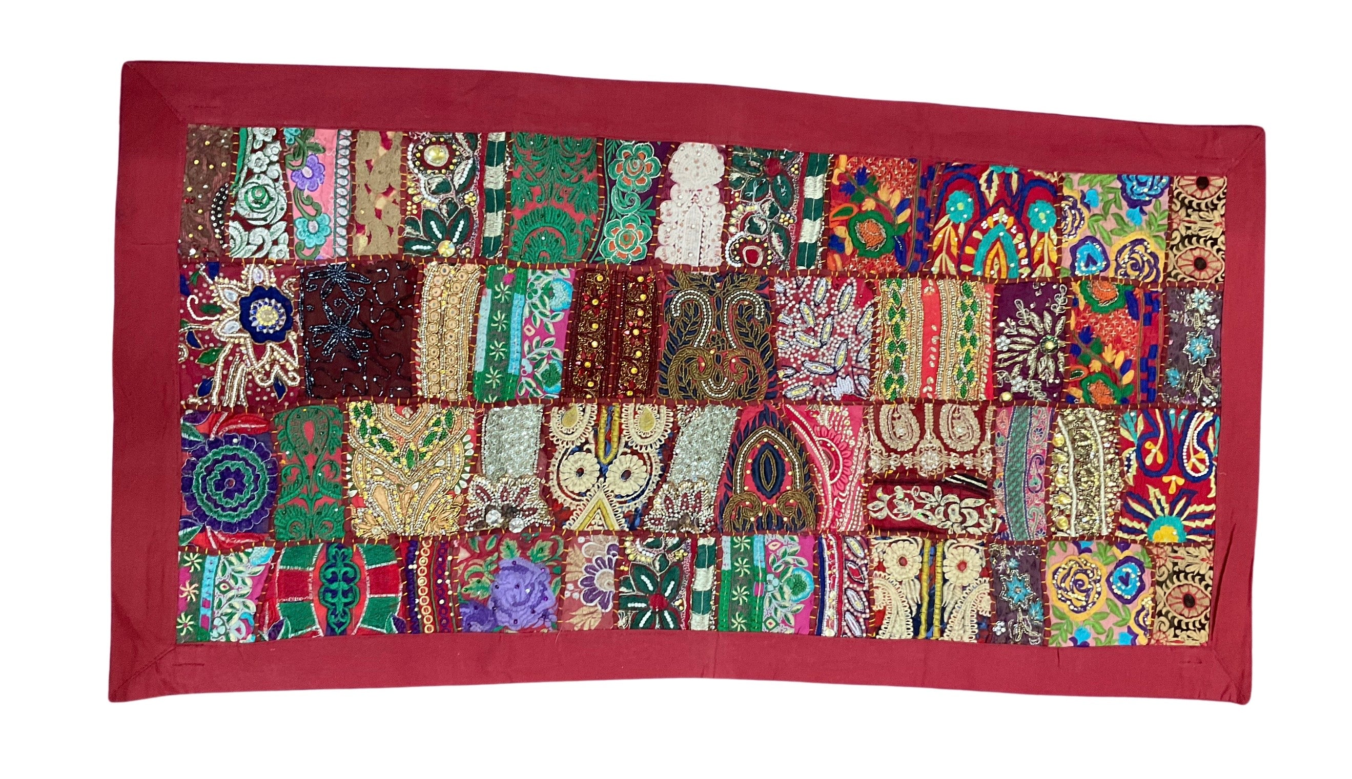 Bohemian ivory and pastel textile wall art handmade India