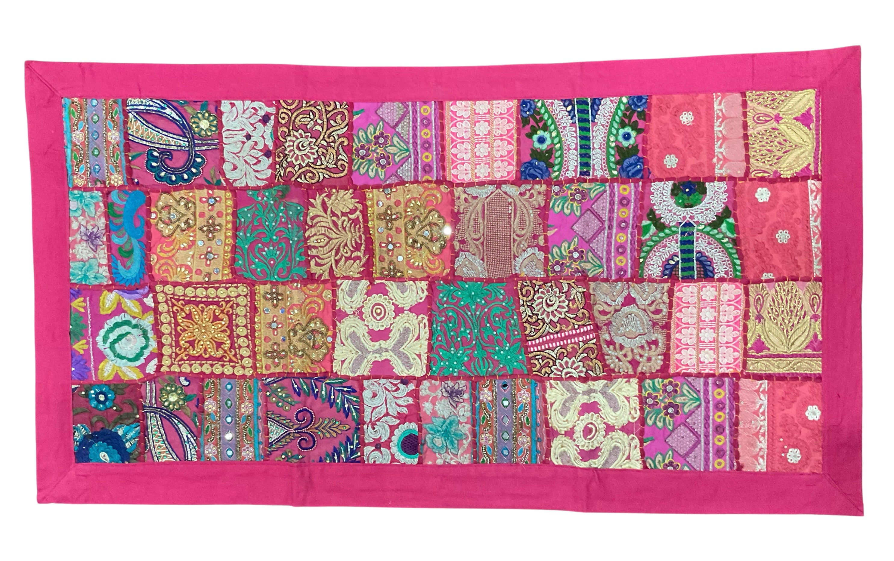 Bohemian ivory and pastel textile wall art handmade India