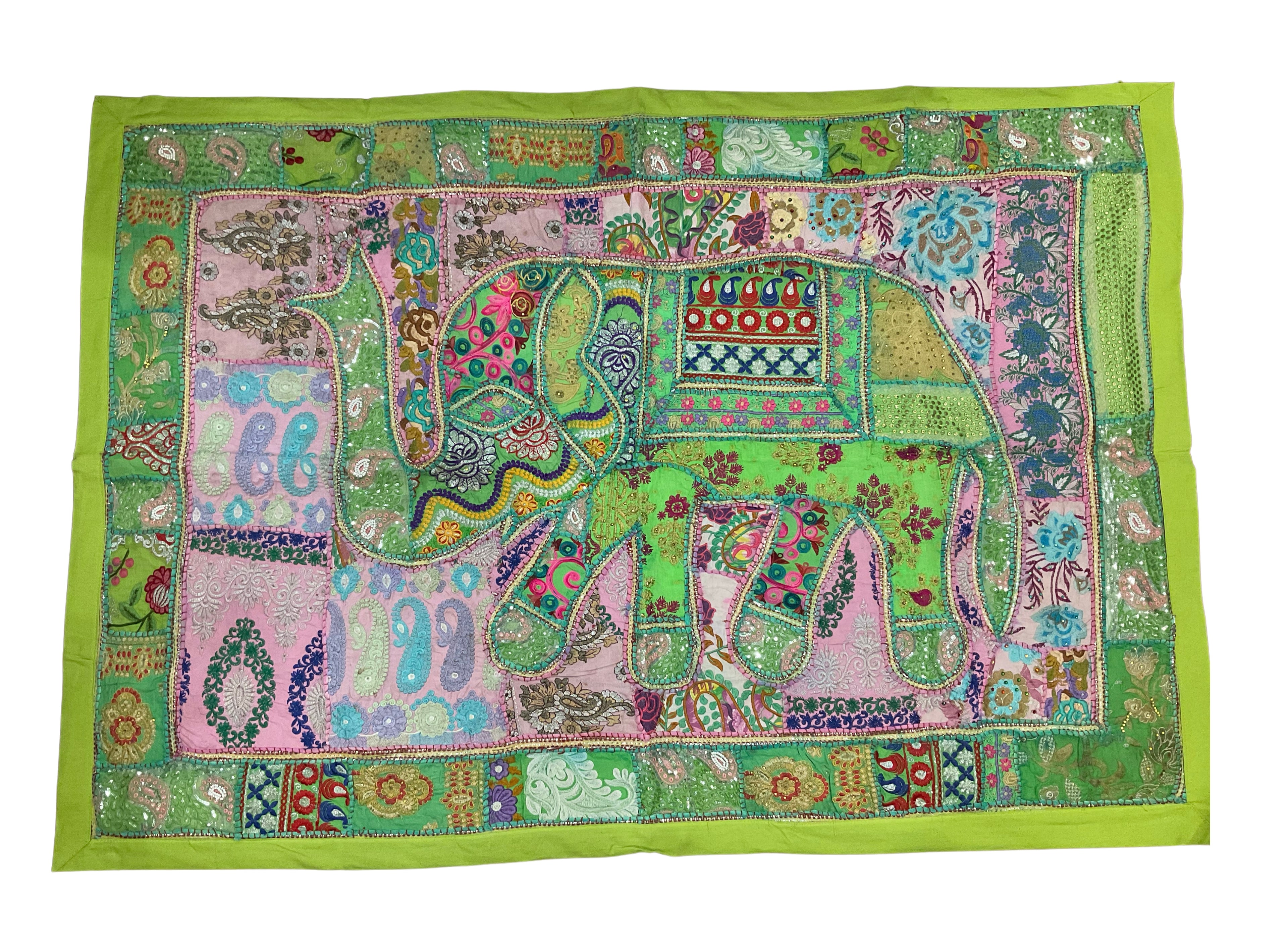 Large Hand-Embroidered Zardozi Elephant Tapestry (61" x 42") – Masterpiece Wall Art