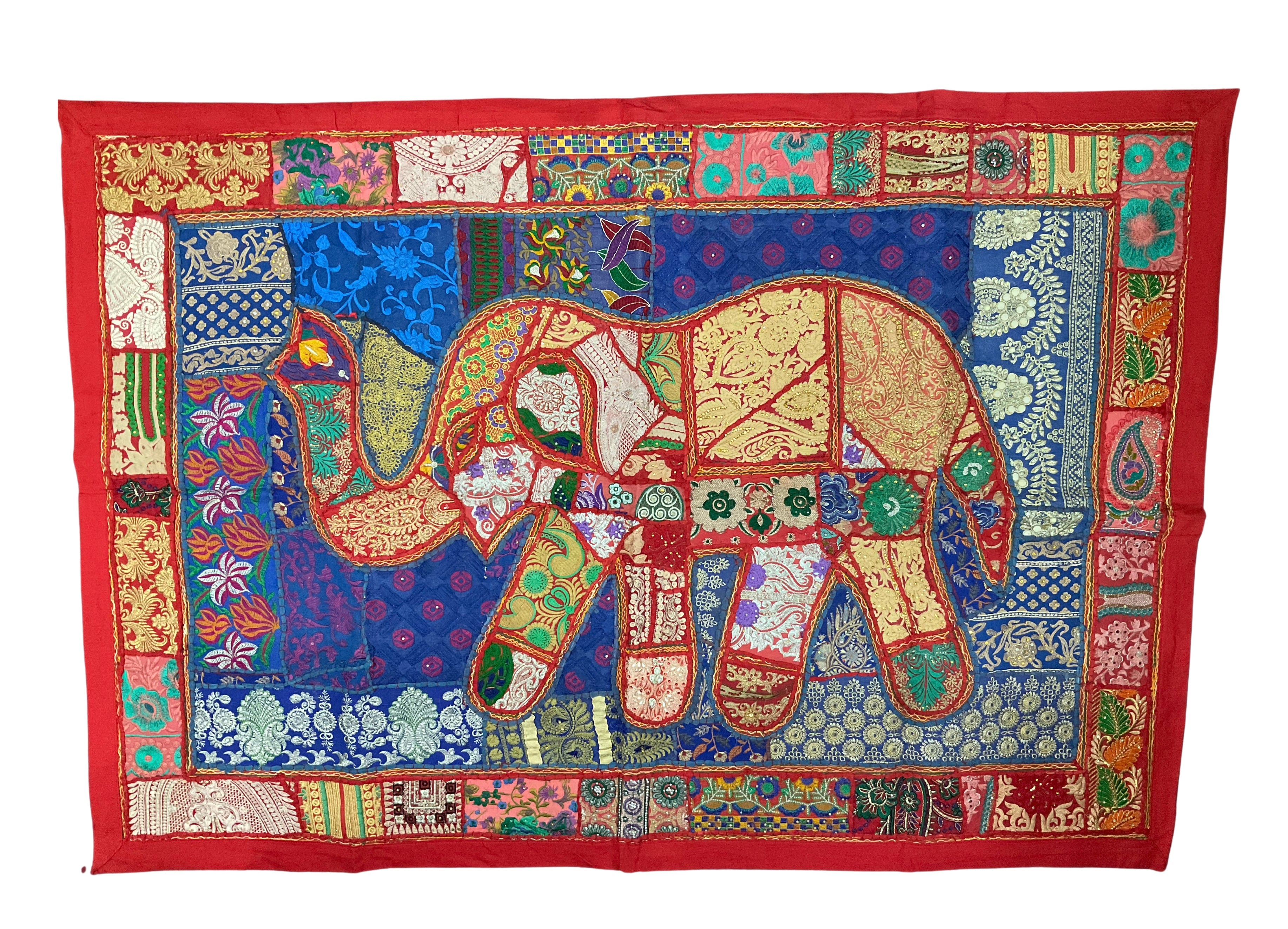 Large Hand-Embroidered Zardozi Elephant Tapestry (61" x 42") – Masterpiece Wall Art