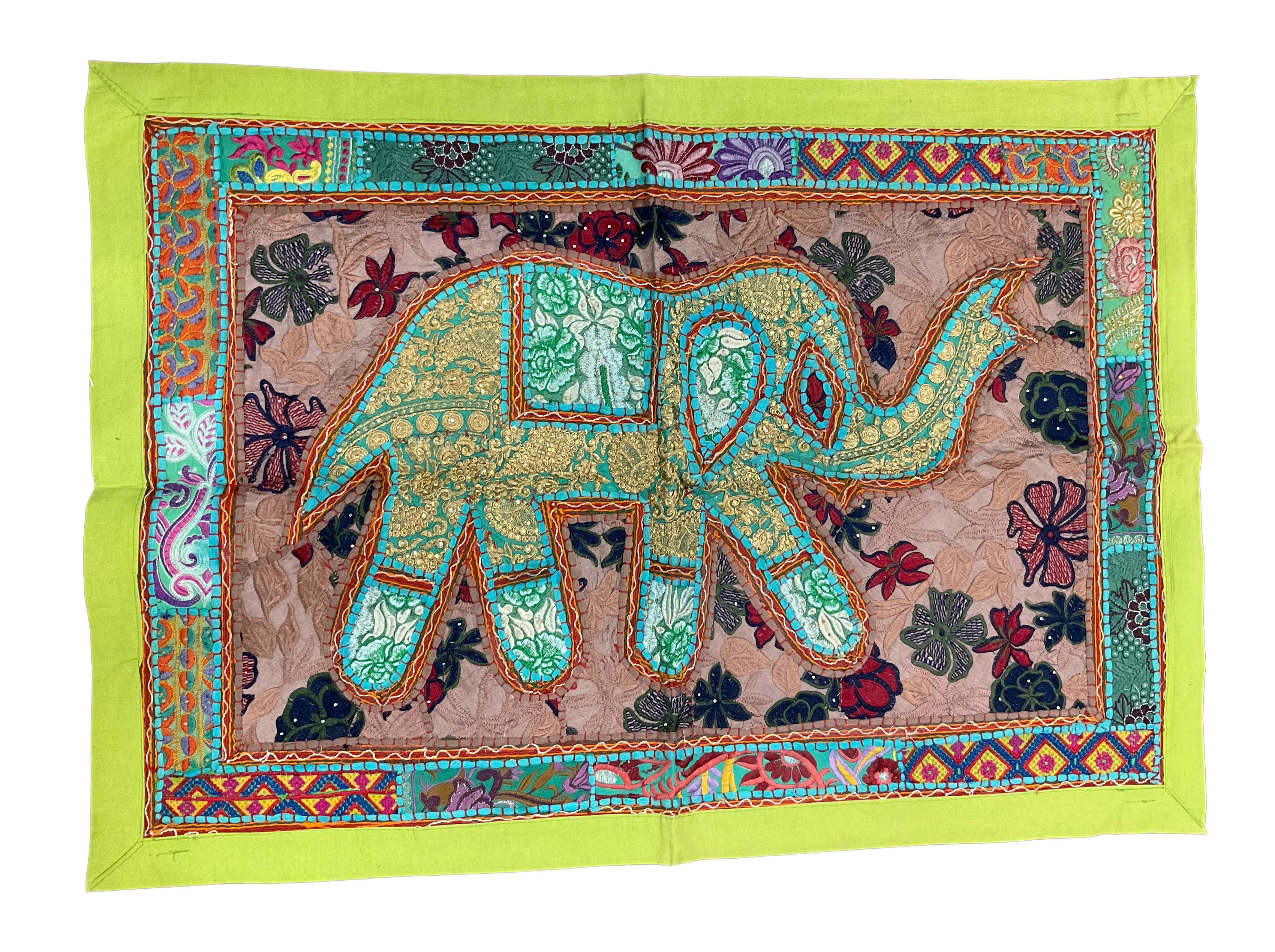 Vintage Patchwork Elephant Wall Hanging (39" x 27") – Hand-Embroidered Zardozi Tapestry