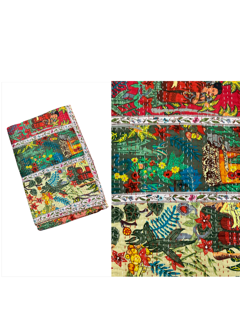 Hand-Stitched Cotton Kantha Quilt (60" x 90") – Twin Size Throw & Bedspread