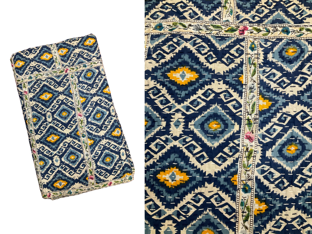 Hand-Stitched Cotton Kantha Quilt (60" x 90") – Twin Size Throw & Bedspread