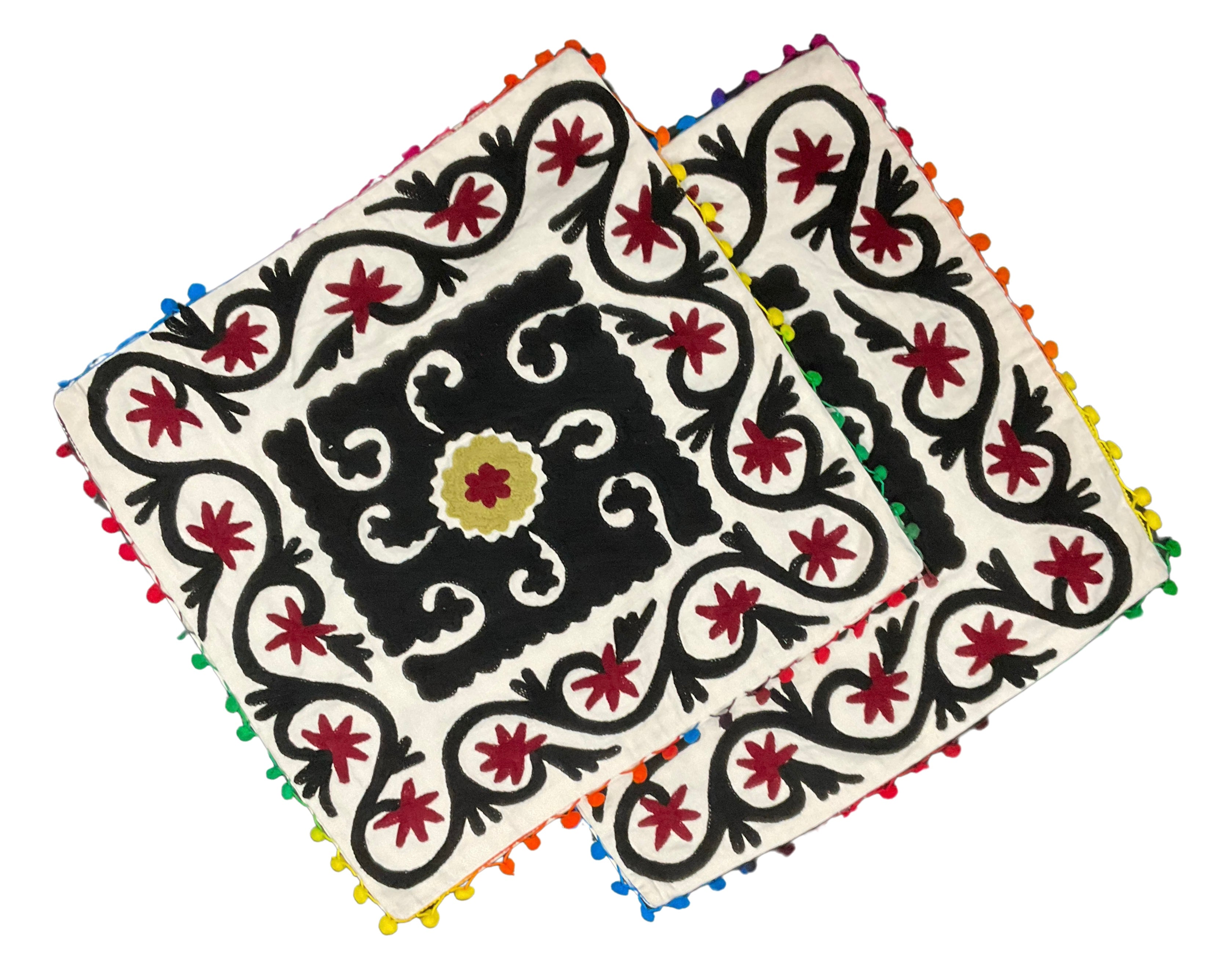 Vintage Inspired Hand-Embroidered Suzani Cushion Cover | 20" x 20" | Multi-Color Floral & Arch Design