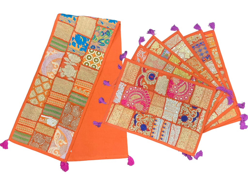 Vibrant Bohemian Patchwork Table Runner & Placemat Set (7-Piece)