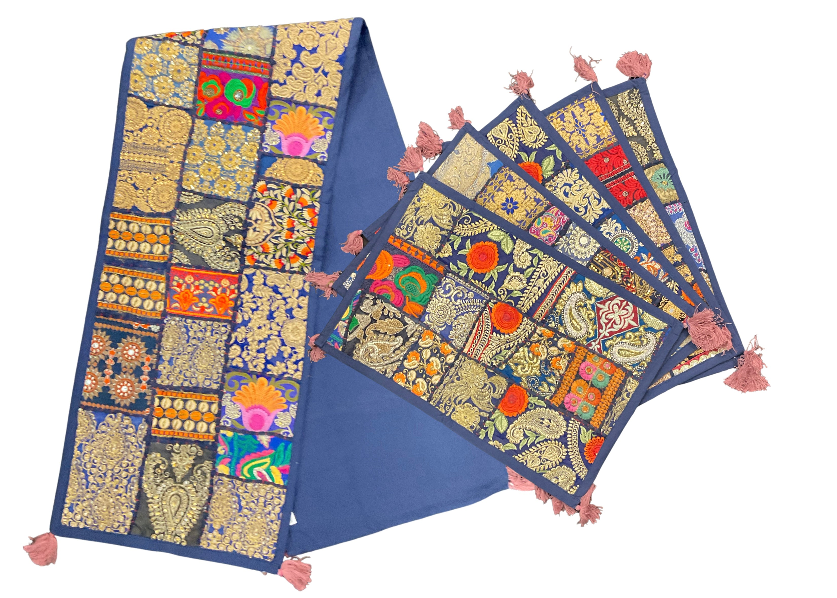 Vibrant Bohemian Patchwork Table Runner & Placemat Set (7-Piece)