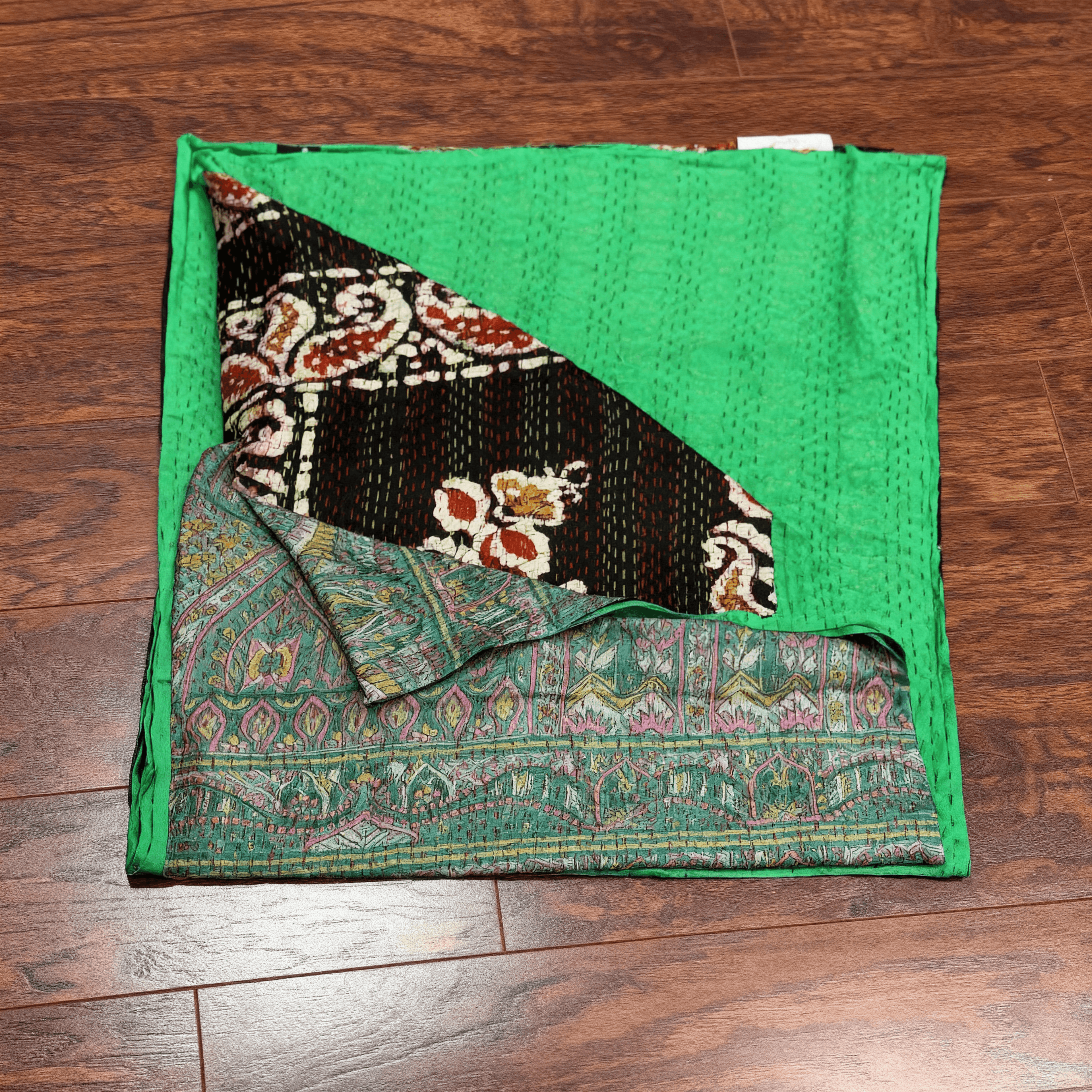One-of-a-Kind Green Kantha Scarf | Sustainable Artisan Fashion (Emerald & Earth Edition)