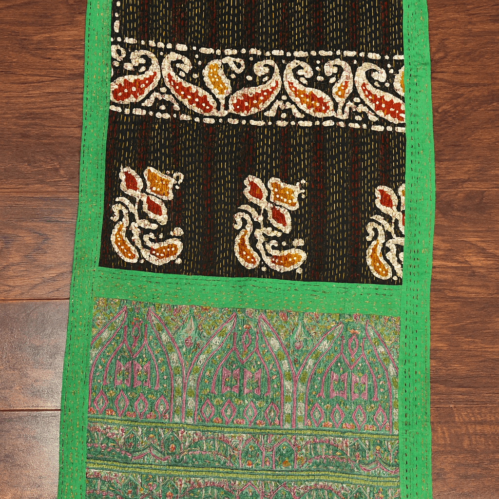 One-of-a-Kind Green Kantha Scarf | Sustainable Artisan Fashion (Emerald & Earth Edition)