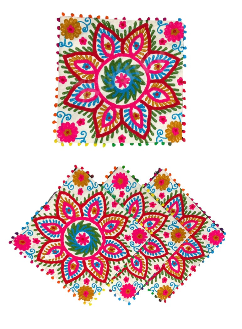 Vintage Inspired Hand-Embroidered Suzani Cushion Cover | 16" x 16" | Boho Floral Accent