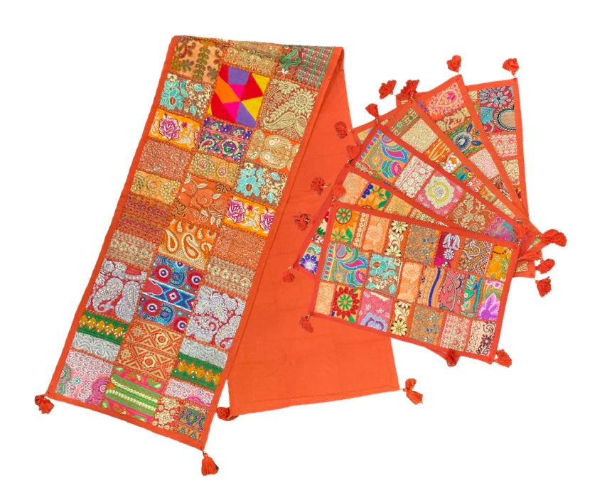 Vibrant Bohemian Patchwork Table Runner & Placemat Set (7-Piece)