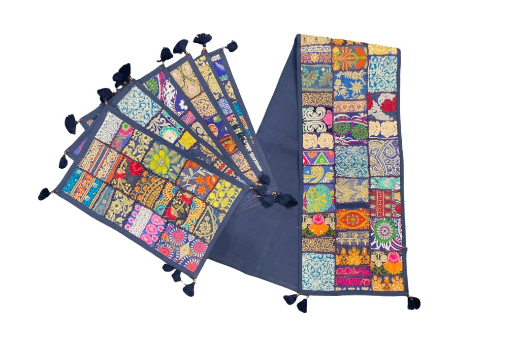 Vibrant Bohemian Patchwork Table Runner & Placemat Set (7-Piece)