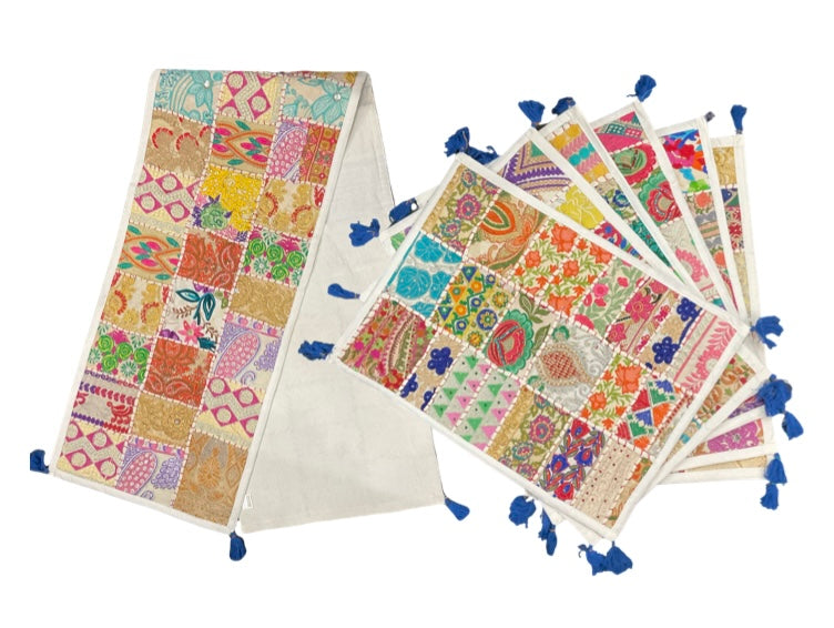 Vibrant Bohemian Patchwork Table Runner & Placemat Set (7-Piece)