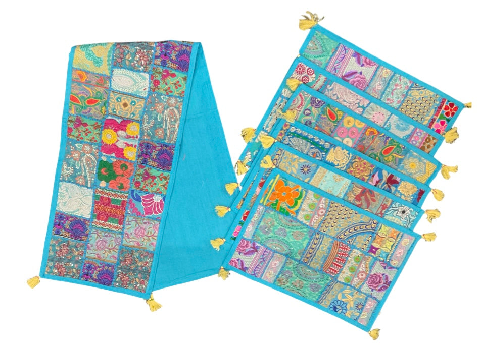 Vibrant Bohemian Patchwork Table Runner & Placemat Set (7-Piece)