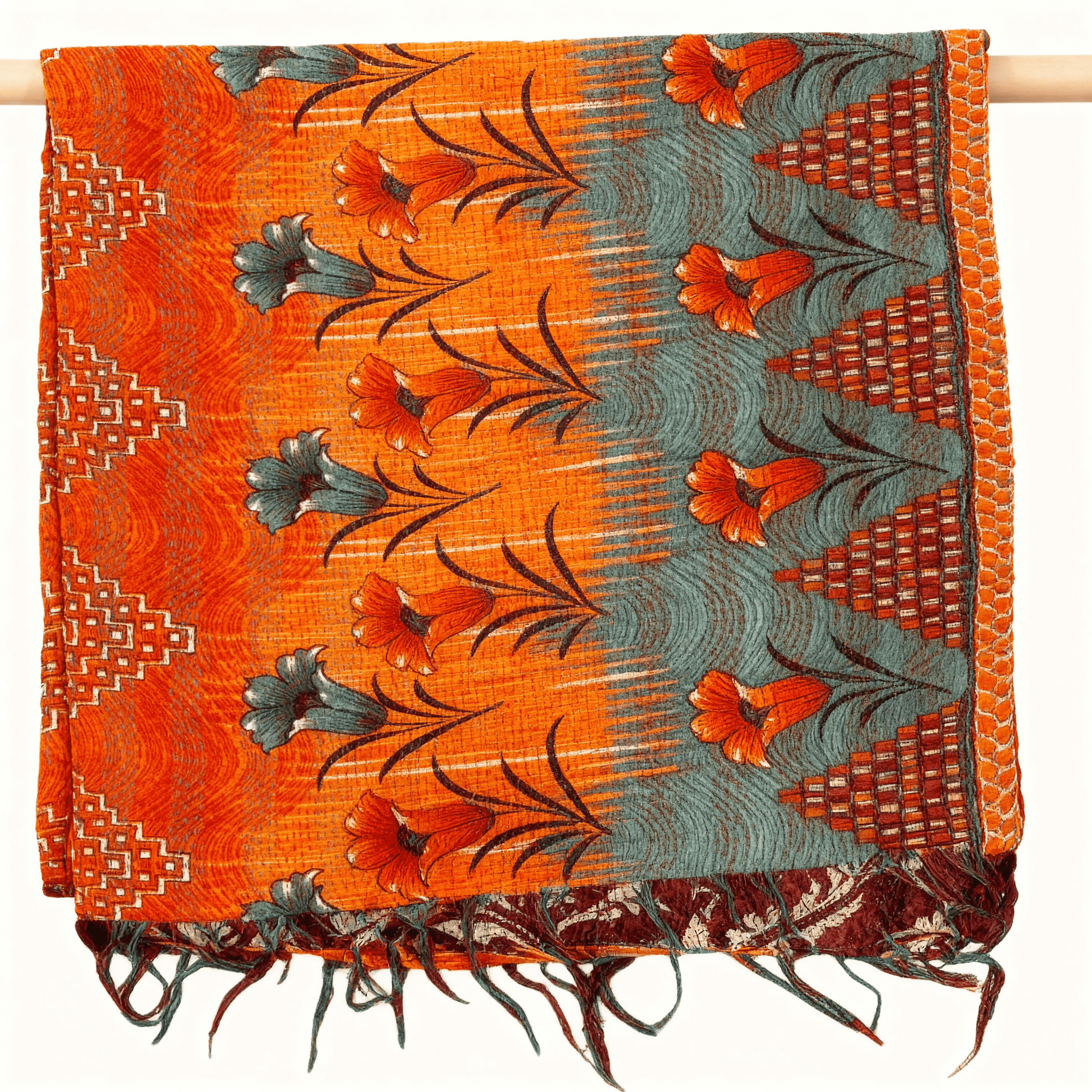 One-of-a-Kind Orange Kantha Scarf | Sustainable Artisan Fashion (Sunset & Spice Edition)
