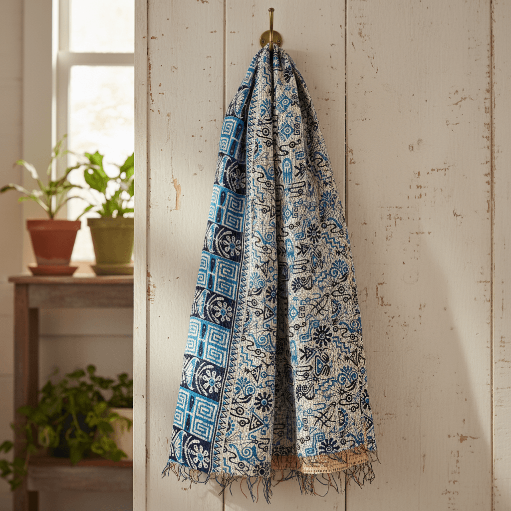 One-of-a-Kind White Kantha Scarf | Sustainable Artisan Fashion (Ivory & Pearl Edition)