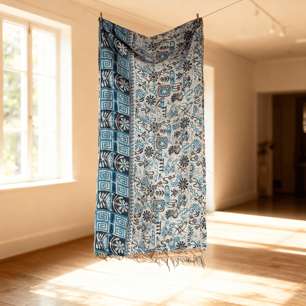 One-of-a-Kind White Kantha Scarf | Sustainable Artisan Fashion (Ivory & Pearl Edition)