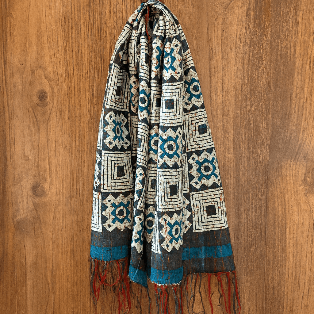 One-of-a-Kind White Kantha Scarf | Sustainable Artisan Fashion (Ivory & Pearl Edition)