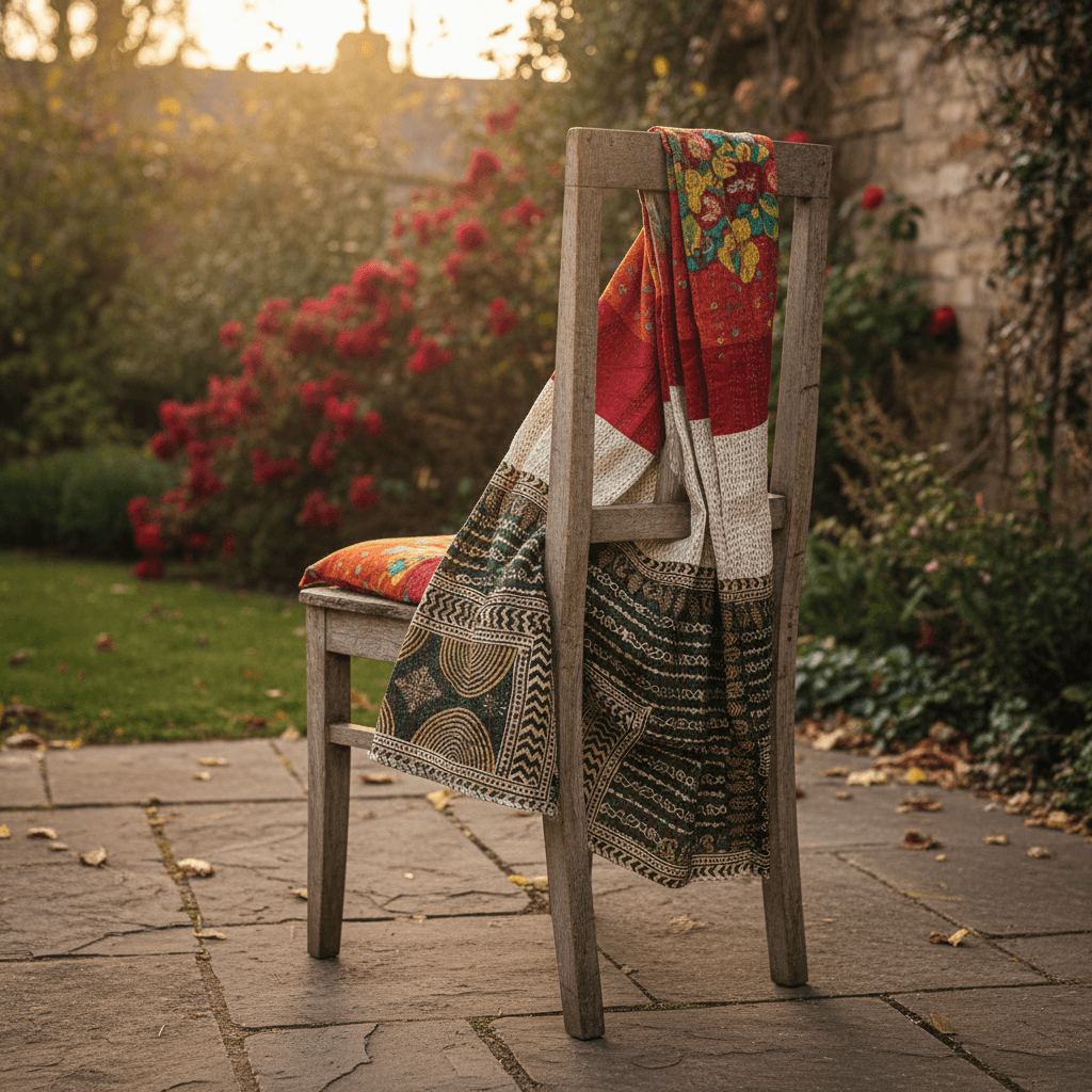 One-of-a-Kind Orange Kantha Scarf | Sustainable Artisan Fashion (Sunset & Spice Edition)