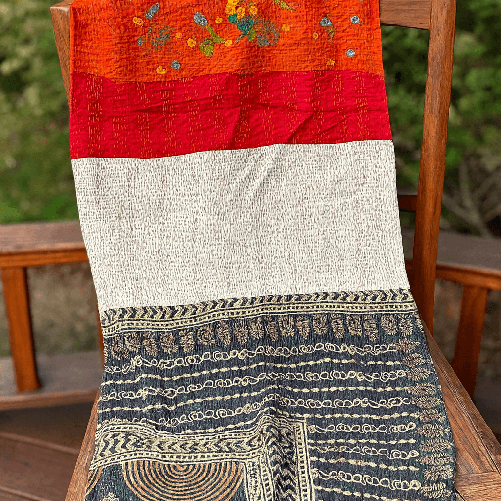 One-of-a-Kind Hand-Embroidered Kantha Scarf | Sustainable Artisan Fashion