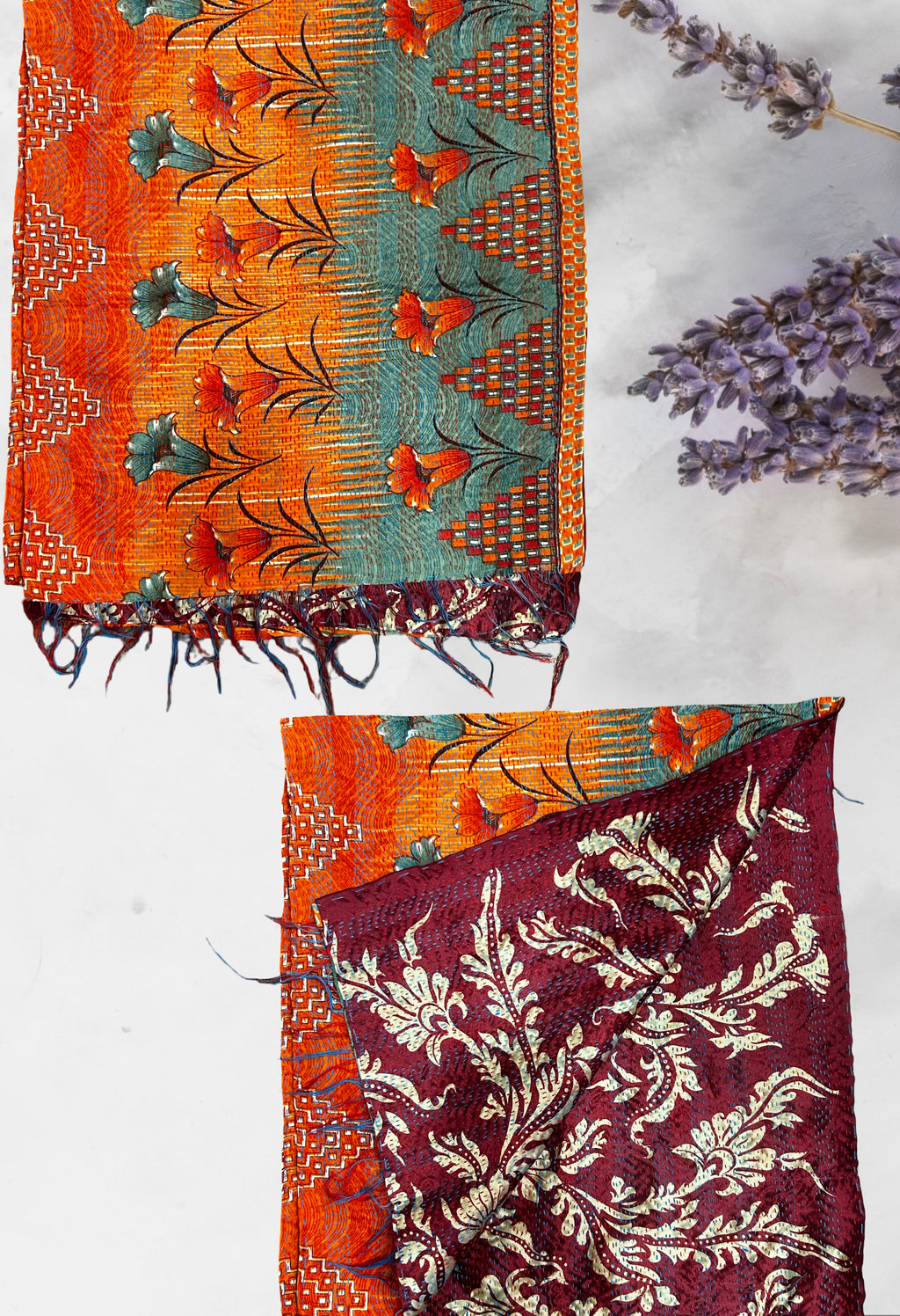 One-of-a-Kind Hand-Embroidered Kantha Scarf | Sustainable Artisan Fashion