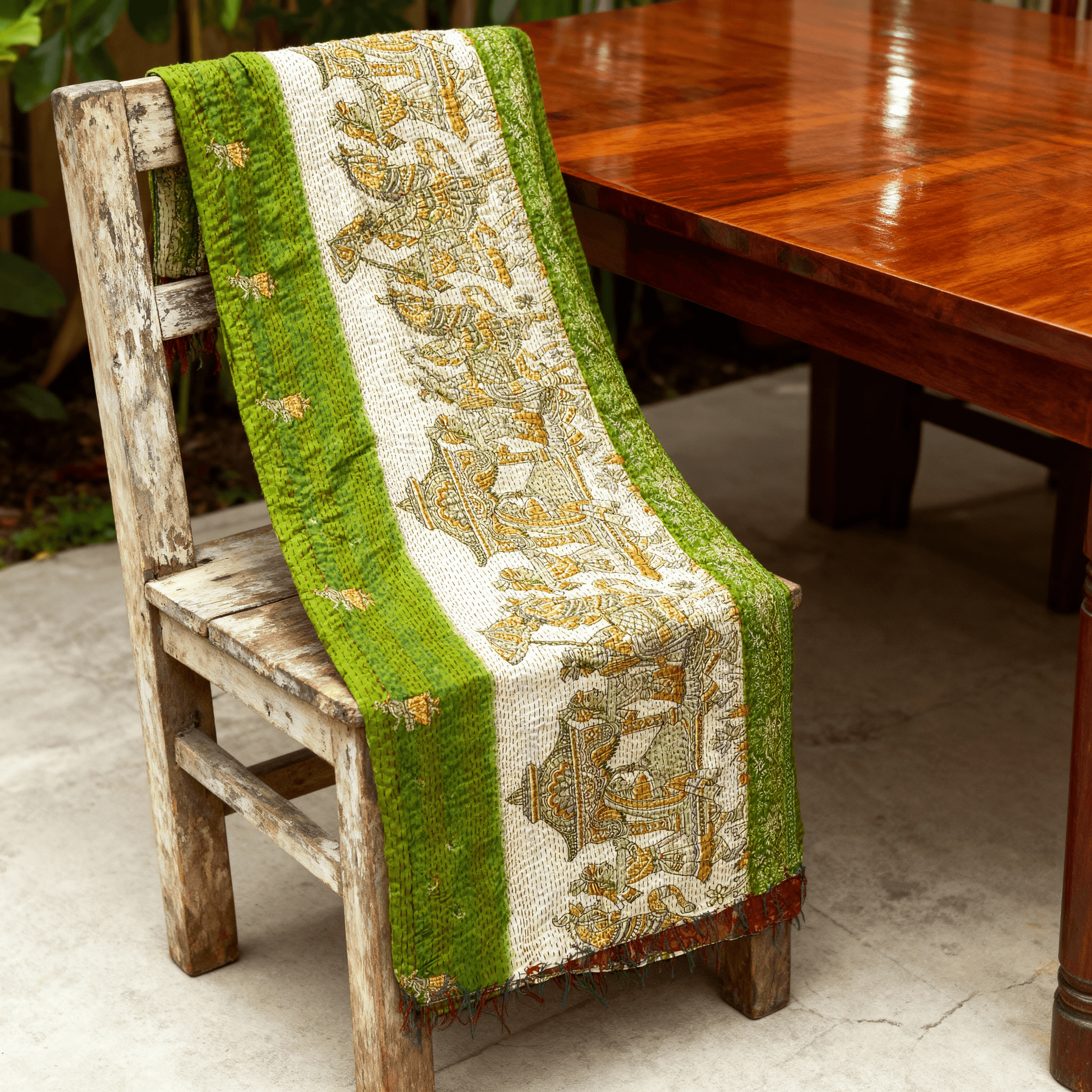 One-of-a-Kind Green Kantha Scarf | Sustainable Artisan Fashion (Emerald & Earth Edition)