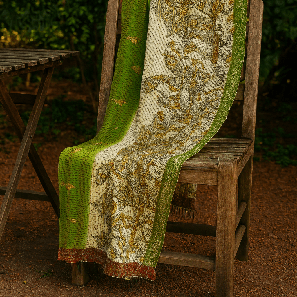 One-of-a-Kind Green Kantha Scarf | Sustainable Artisan Fashion (Emerald & Earth Edition)