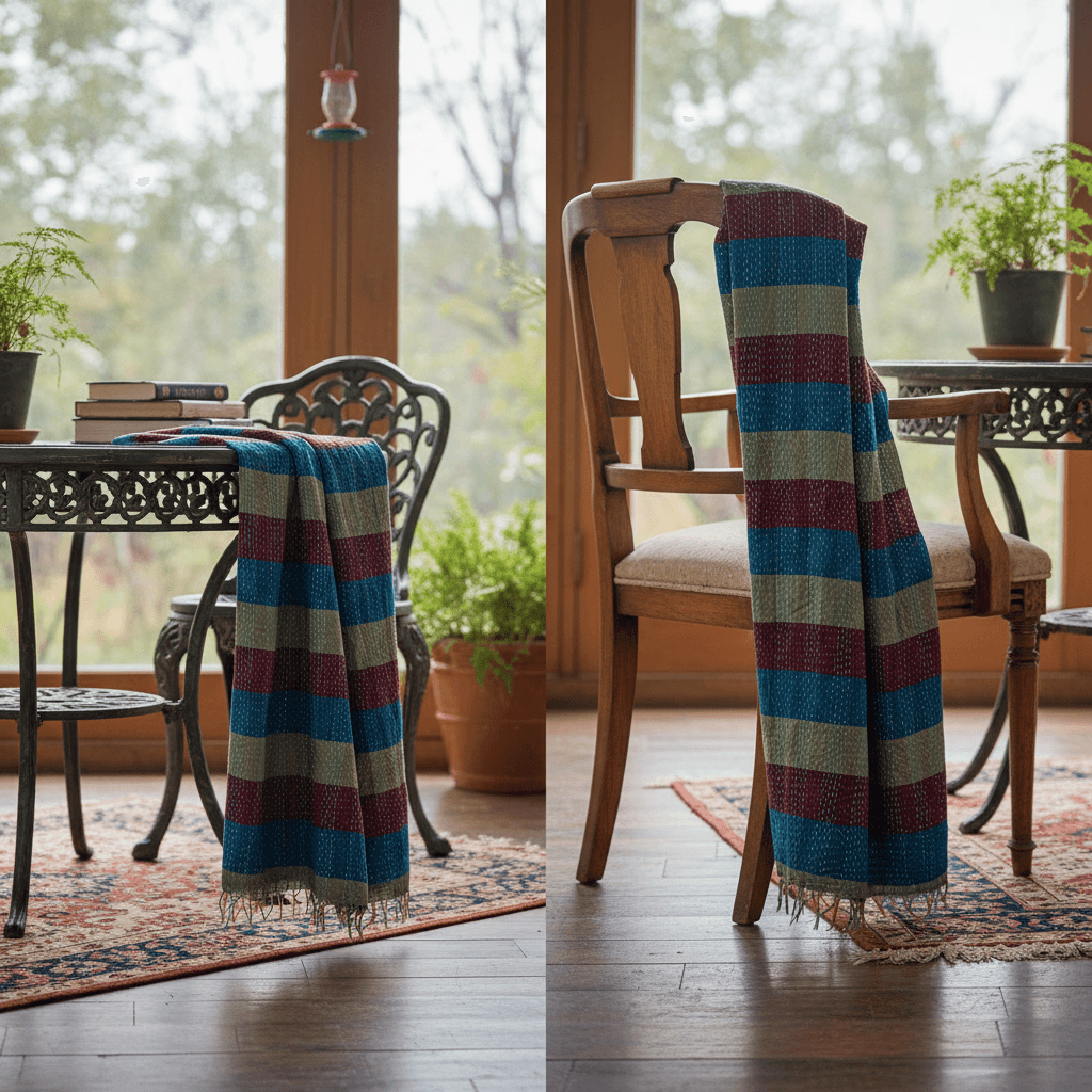 One-of-a-Kind Blue Kantha Scarf | Hand-Embroidered Sustainable Fashion | The Blue Collection