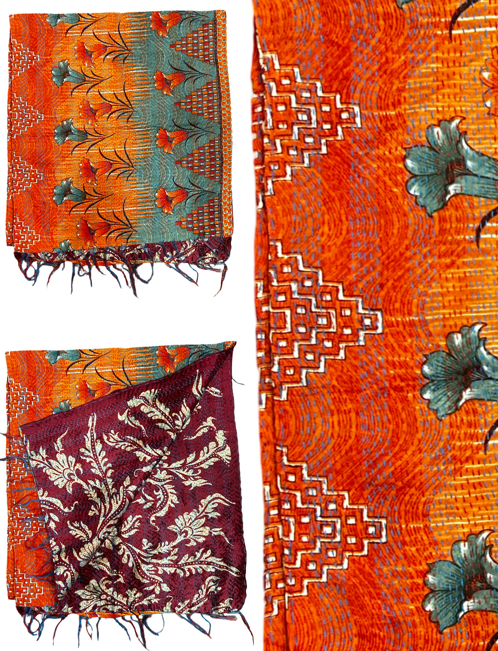 One-of-a-Kind Hand-Embroidered Kantha Scarf | Sustainable Artisan Fashion