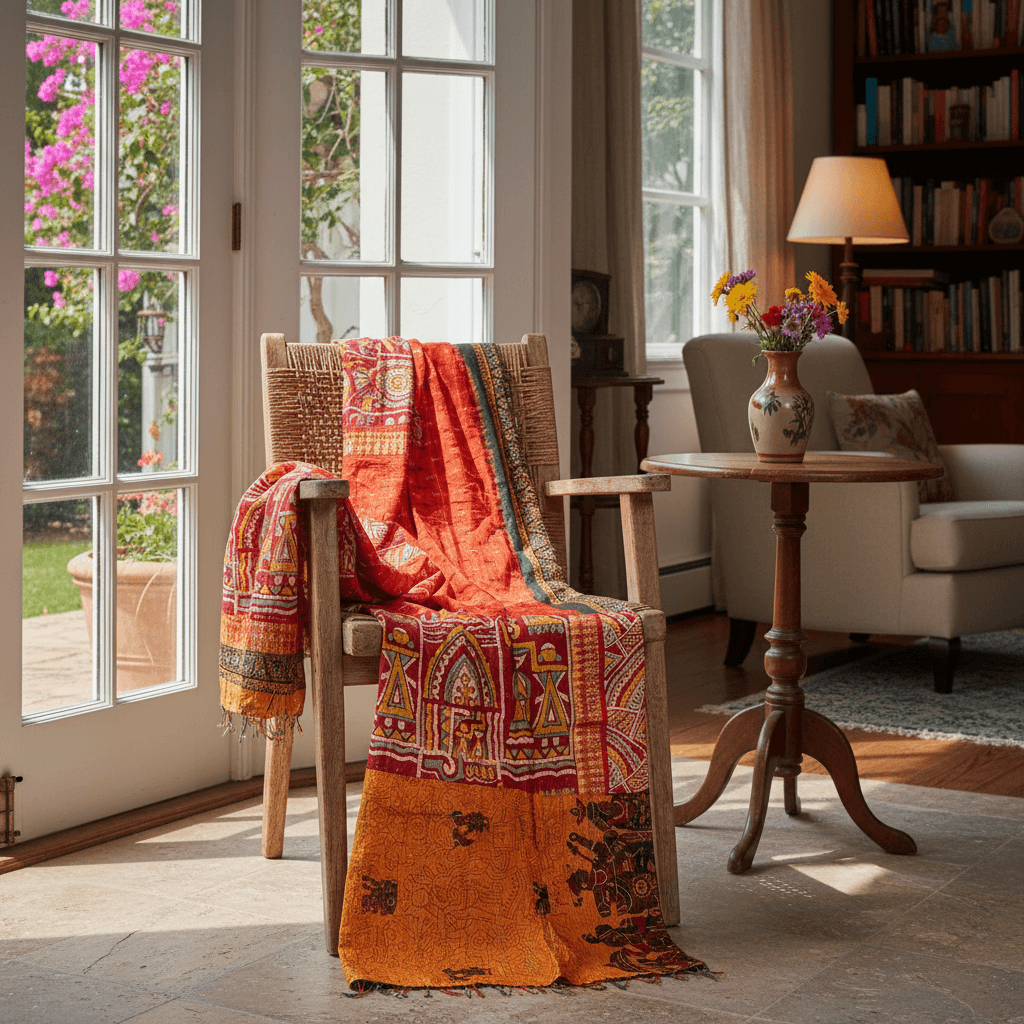 One-of-a-Kind Orange Kantha Scarf | Sustainable Artisan Fashion (Sunset & Spice Edition)