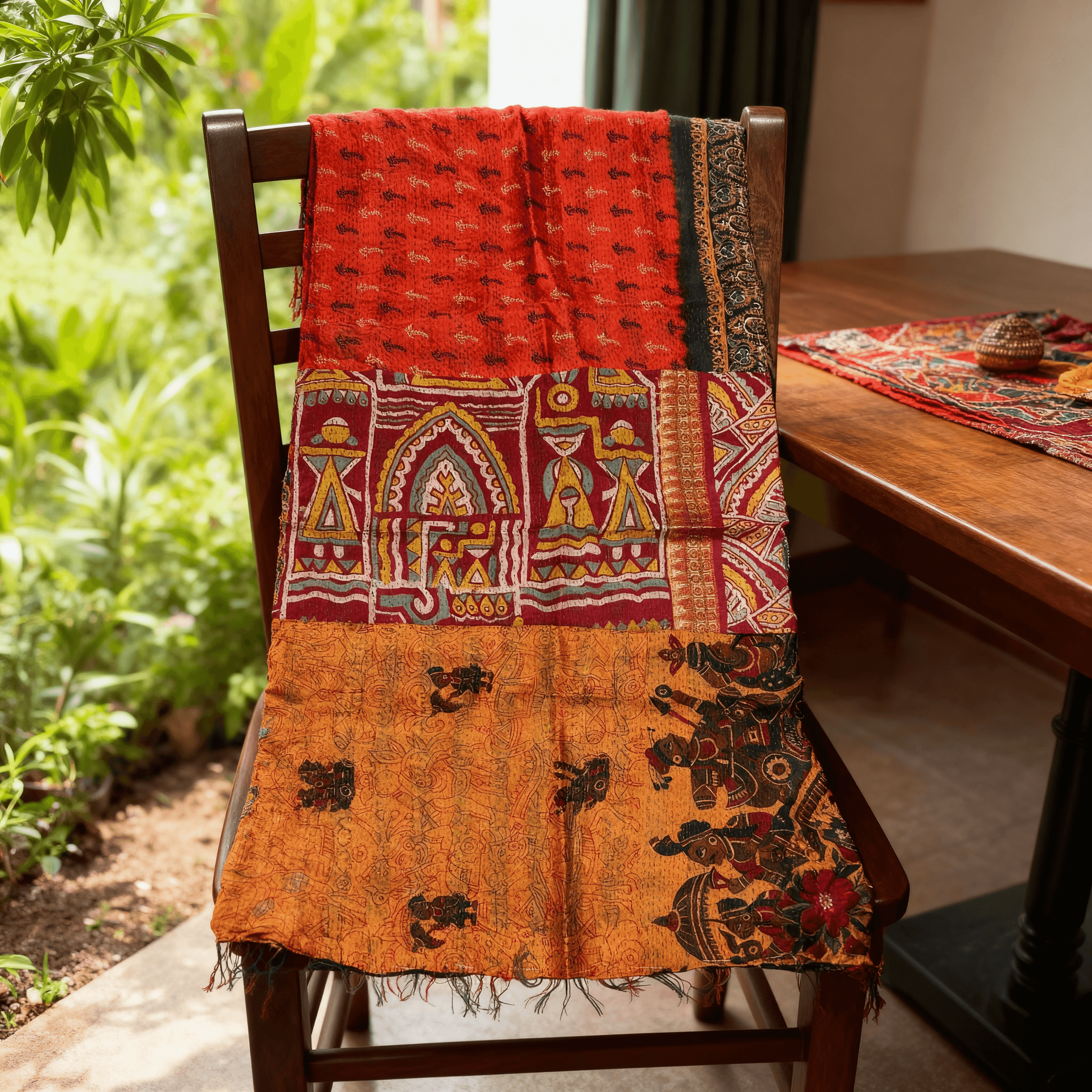 One-of-a-Kind Orange Kantha Scarf | Sustainable Artisan Fashion (Sunset & Spice Edition)