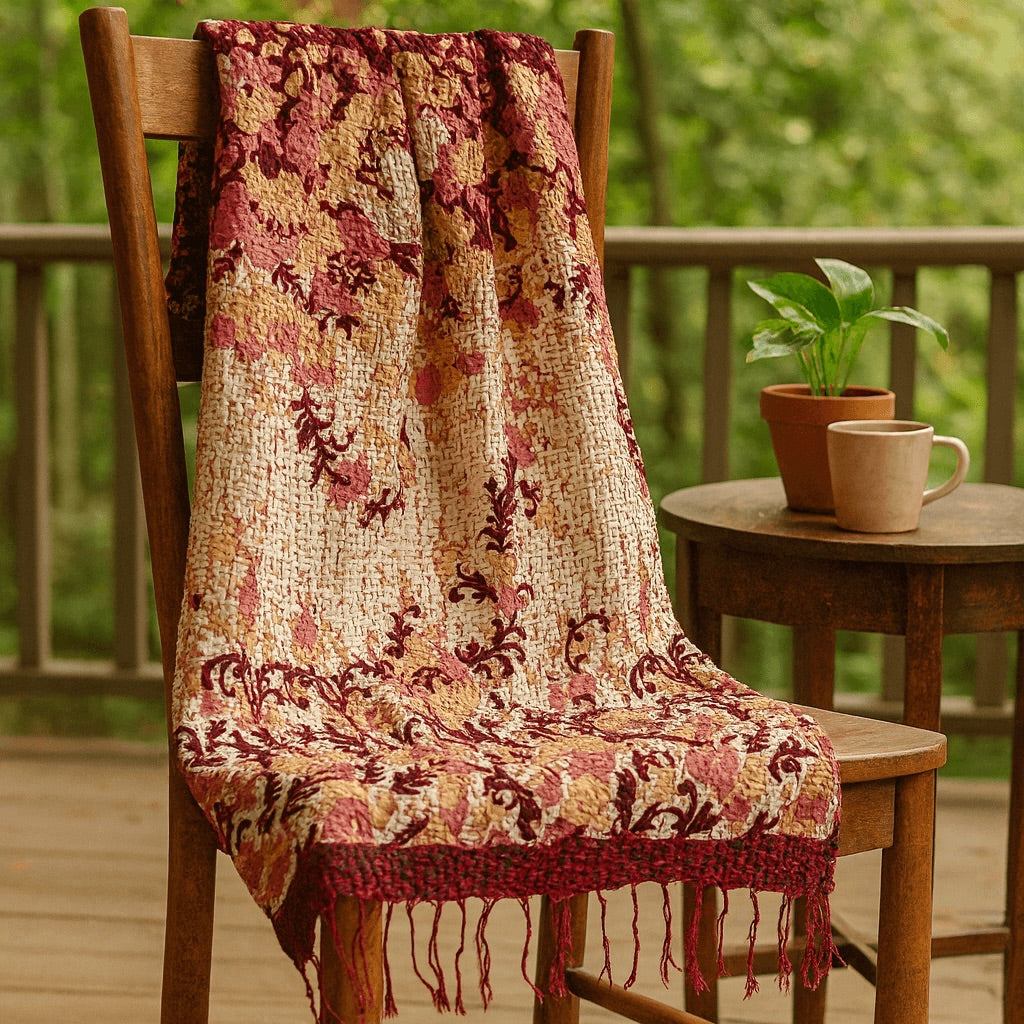 One-of-a-Kind Red Kantha Scarf | Sustainable Artisan Fashion (Crimson Edition)