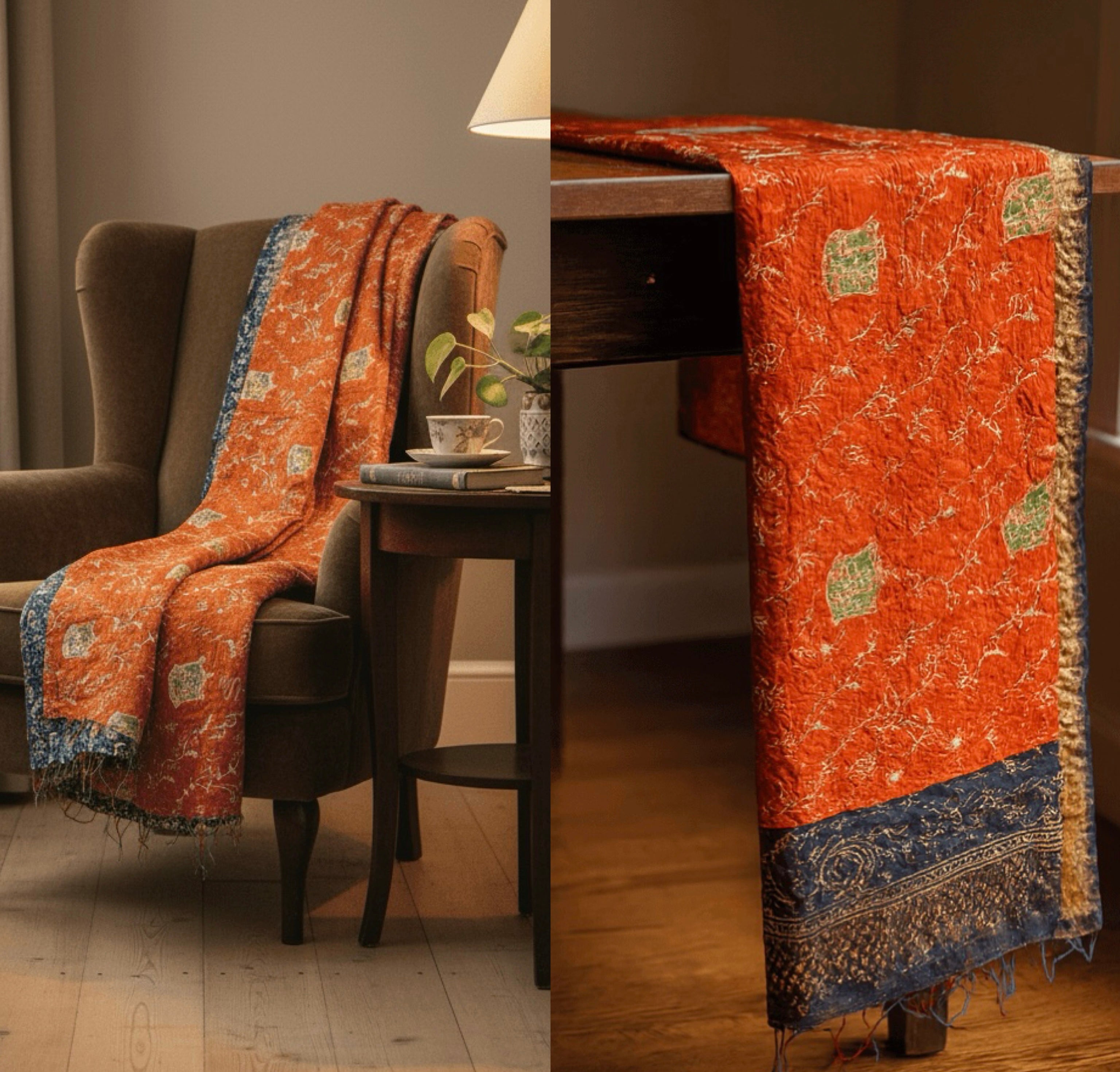 One-of-a-Kind Orange Kantha Scarf | Sustainable Artisan Fashion (Sunset & Spice Edition)