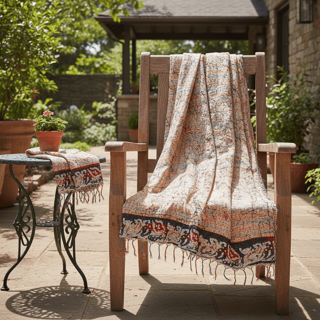 One-of-a-Kind White Kantha Scarf | Sustainable Artisan Fashion (Ivory & Pearl Edition)