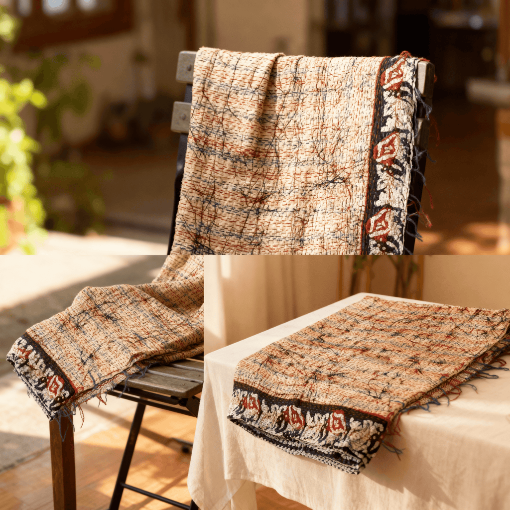 One-of-a-Kind White Kantha Scarf | Sustainable Artisan Fashion (Ivory & Pearl Edition)
